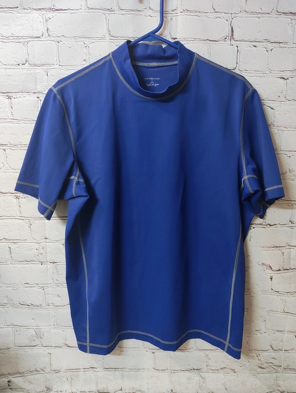 Lands' End Mens Swim UPF Mock Neck Rashguard Large Diver Beach Shirt Nylon  Shir